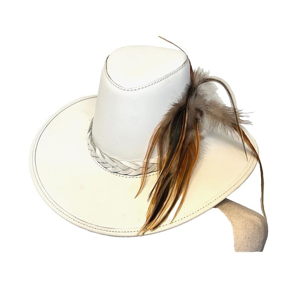 Head ’n Home Women\'s White Leather Cowboy Hat XS Bogie Feathered Braided Western main image 12